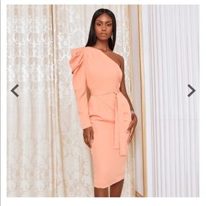 Lavish Alice Cowl Sleeve One Shoulder Midi Dress